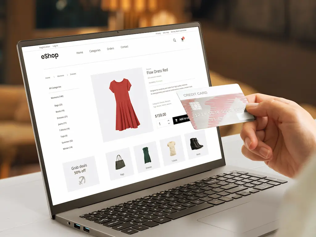 ecommerce site product page showing product price, product description